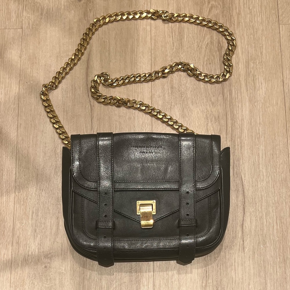 Proenza Schouler Black Leather Crossbody with Gold Chain